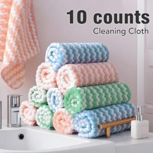 10 Counts Microfiber Cleaning Cloth, Super Soft Absorbent Dish Towels Rags Cloths for Washing Dishes and Kitchen Drying Cleaning House Keeping, Random Color