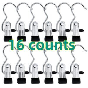 16 Counts Anti-Rust Clip Clothespins, Ultimate Lightweight Hanging Travel Hanger Organizer for Home & More, Space-Saving Magic Hat & Pants Storage Rack with Laundry Hooks